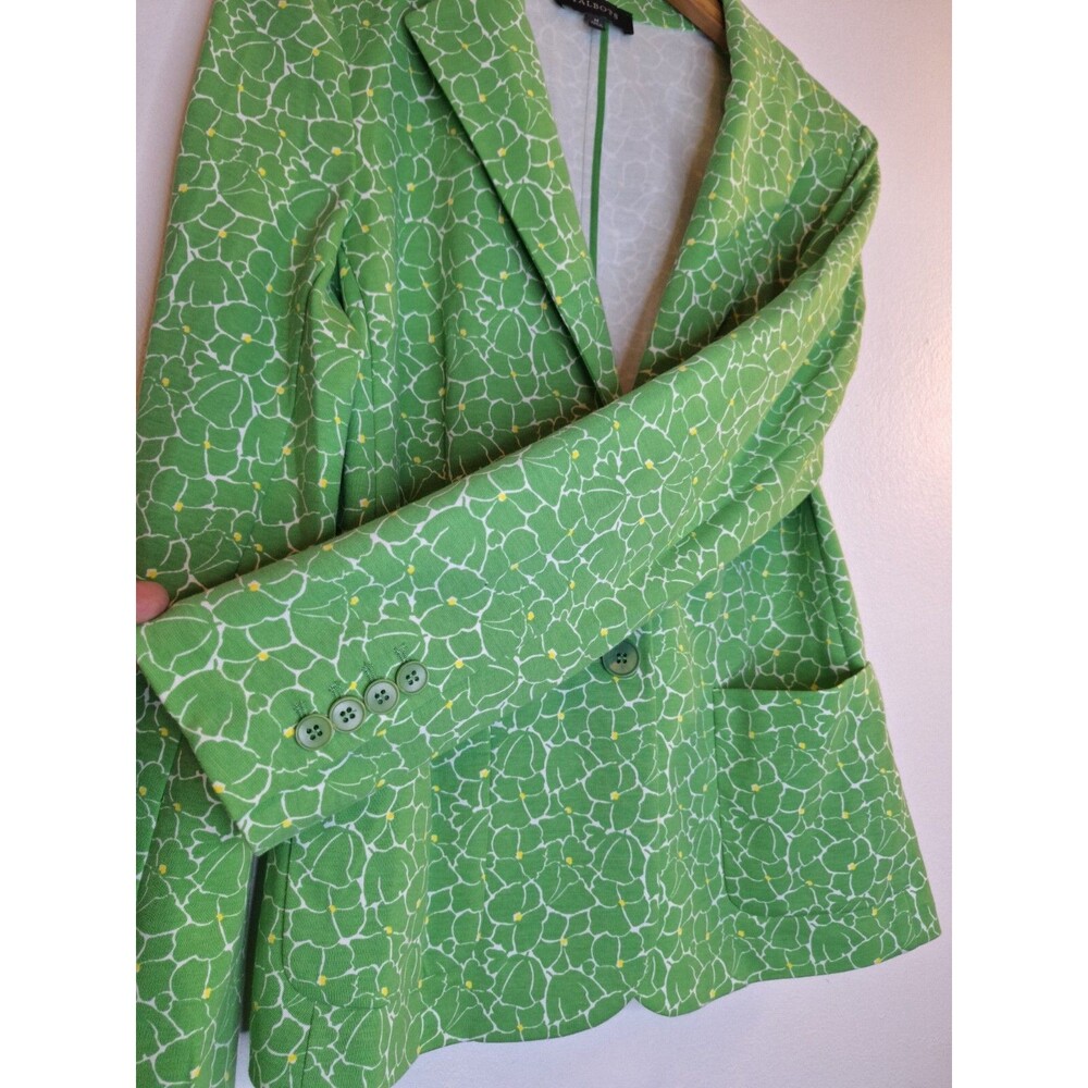 Talbots Women's Knit Blazer Medium Spring Green Floral Bright Colorful Comfort - Picture 8 of 9